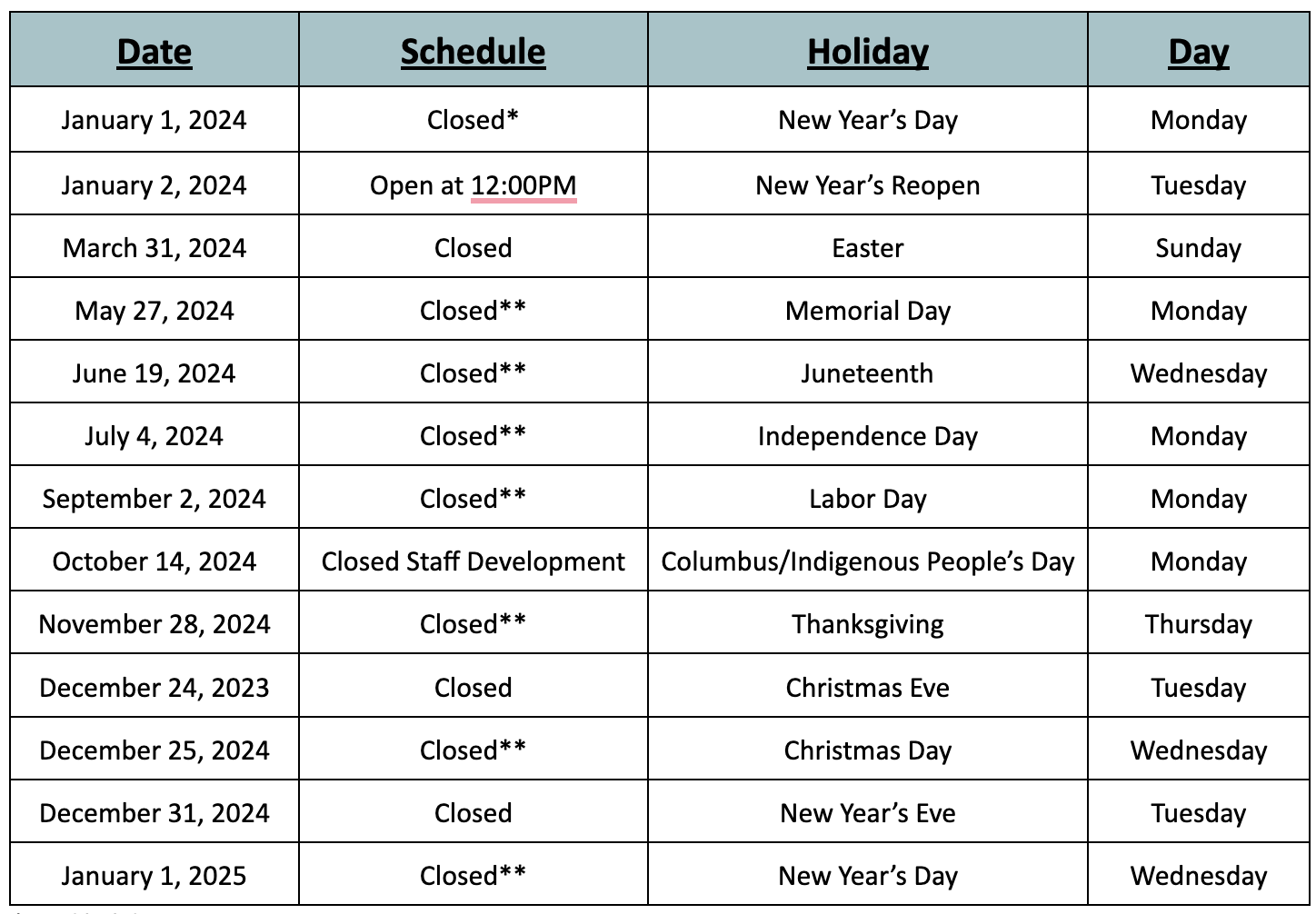 2024 Holidays West Lafayette Library